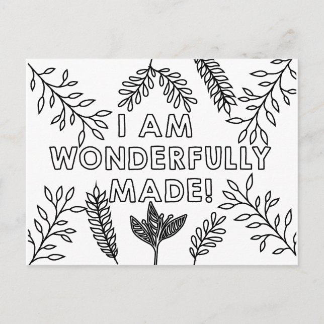Wonderfully Made Christian Children's Coloring Postcard (Front)