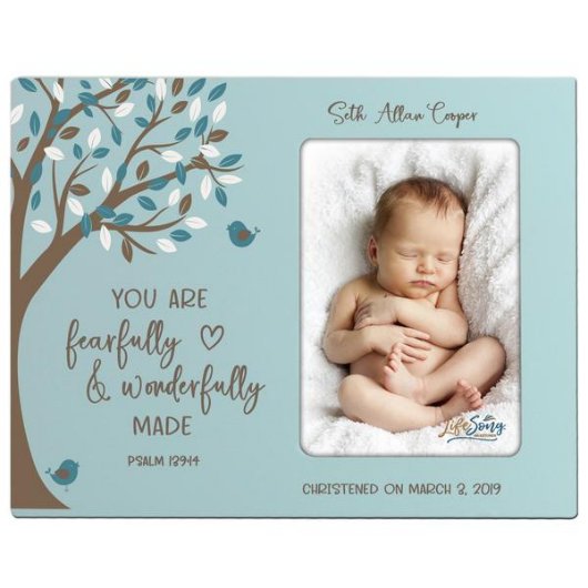 Wonderfully Made Dedicatory Blue Picture Frame (Front)