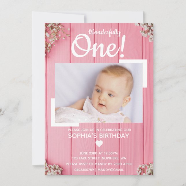 Wonderfully One, First Birthday Invitation (Front)