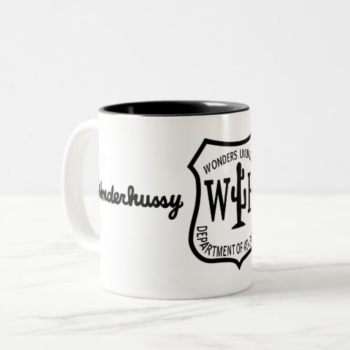 Wonderhussy Adventures BW Desert Badge Two_Tone Coffee Mug