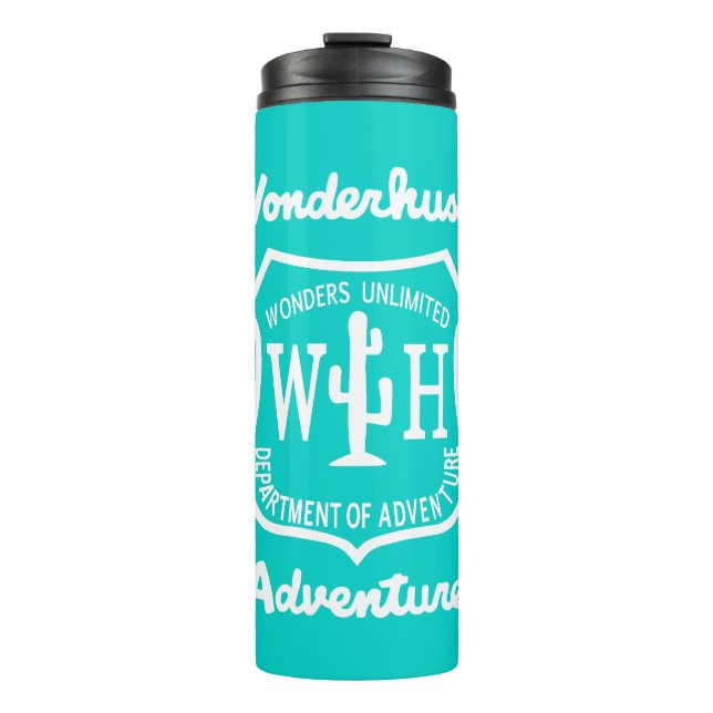 Wonderhussy Adventures Desert Badge Teal Thermal Tumbler (Front)