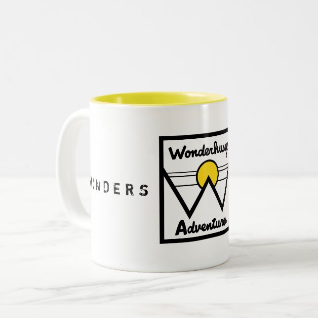 Wonderhussy Adventures Sunny Mountain Logo Two-Tone Coffee Mug (Front Left)