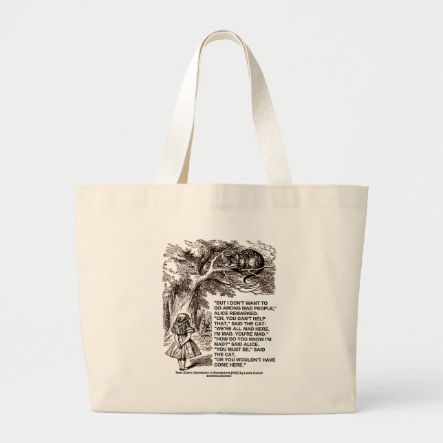 Wonderland Alice Go Among Mad People Quote Large Tote Bag (Front)
