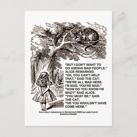 Wonderland Alice Go Among Mad People Quote Postcard