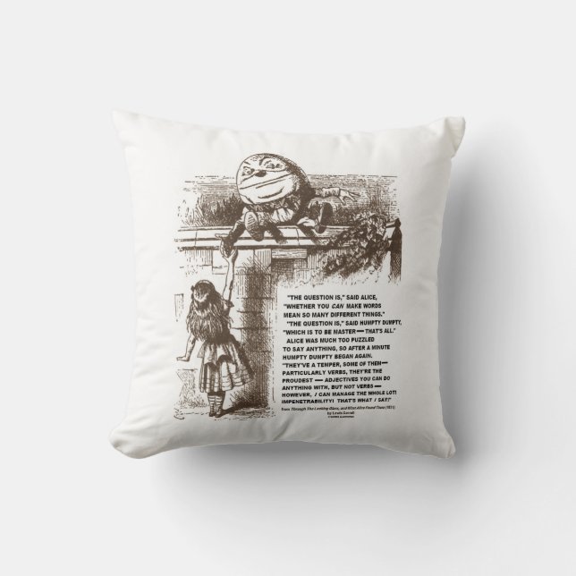 Wonderland Alice Humpty Dumpty Conversation Quote Throw Pillow (Front)