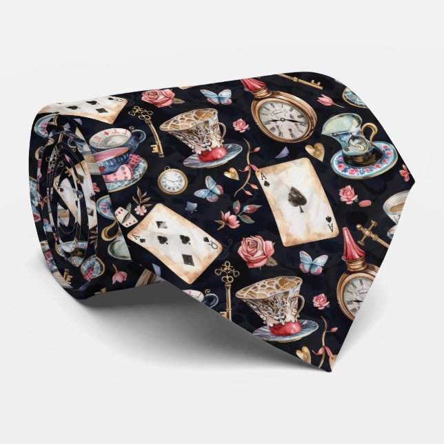 Wonderland Alice Pattern  Neck Tie (Rolled)
