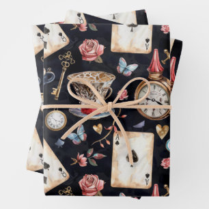 Wonderland Alice Pattern Wrapping Paper Sheets