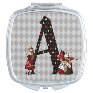 Wonderland Alice & Queen of Hearts Letter A Compact Mirror