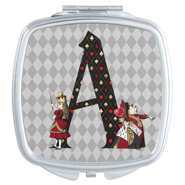 Wonderland Alice & Queen of Hearts Letter A  Compact Mirror (Front)