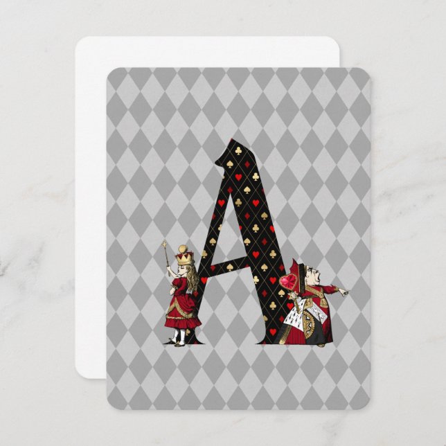 Wonderland Alice & Queen of Hearts Letter A  Note Card (Front/Back)