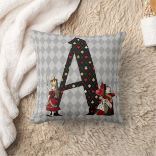 Wonderland Alice & Queen of Hearts Letter A Throw Pillow