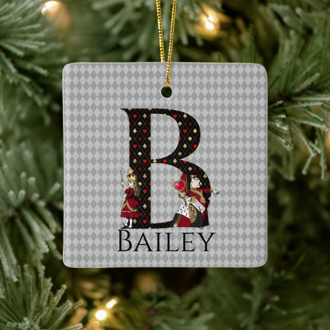 Wonderland Alice & Queen of Hearts Letter B  Ceramic Ornament (Tree)