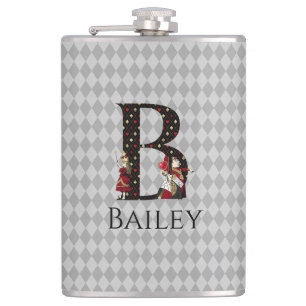 Wonderland Alice & Queen of Hearts Letter B Flask