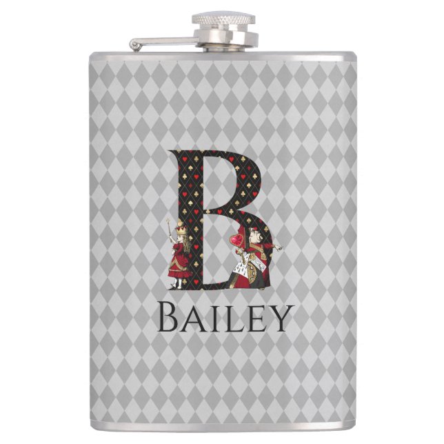 Wonderland Alice & Queen of Hearts Letter B  Flask (Front)