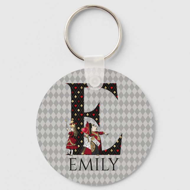 Wonderland Alice & Queen of Hearts Letter E   Keychain (Front)