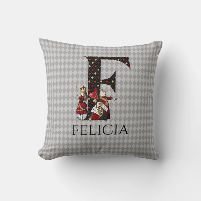 Wonderland Alice & Queen of Hearts Letter F Throw Pillow (Front)