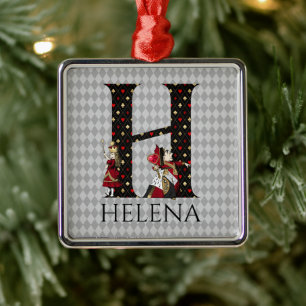 Wonderland Alice & Queen of Hearts Letter H Metal Ornament
