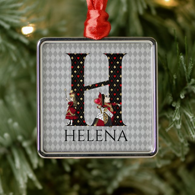 Wonderland Alice & Queen of Hearts Letter H   Metal Ornament (Tree)