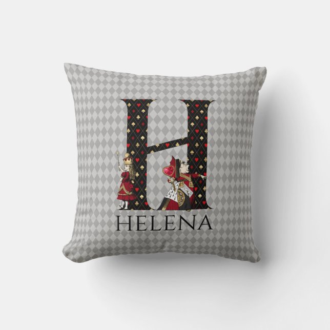 Wonderland Alice & Queen of Hearts Letter H Throw Pillow (Front)