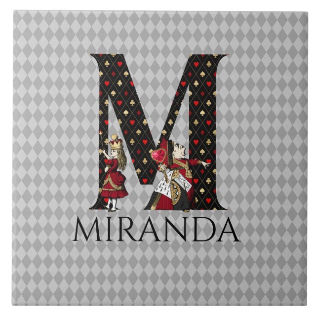Wonderland Alice & Queen of Hearts Letter M  Ceramic Tile (Front)