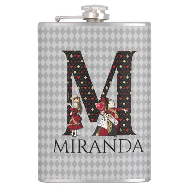 Wonderland Alice & Queen of Hearts Letter M  Flask (Front)