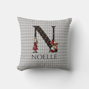 Wonderland Alice & Queen of Hearts Letter N Throw Pillow