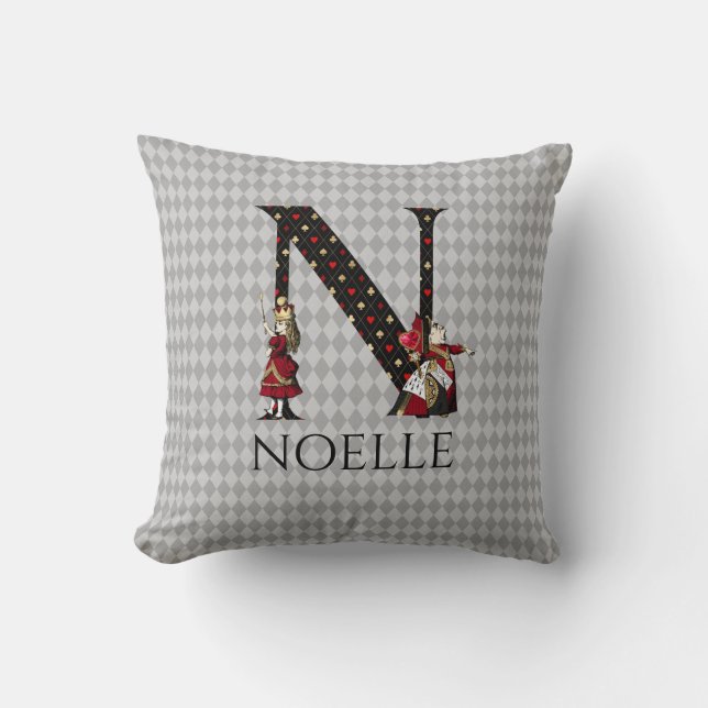 Wonderland Alice & Queen of Hearts Letter N Throw Pillow (Front)