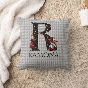 Wonderland Alice & Queen of Hearts Letter R Throw Pillow