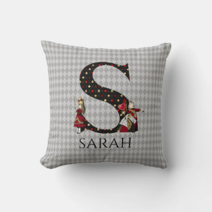 Wonderland Alice & Queen of Hearts Letter S Throw Pillow