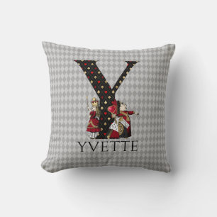 Wonderland Alice & Queen of Hearts Letter Y Throw Pillow