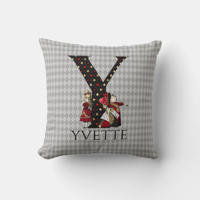 Wonderland Alice & Queen of Hearts Letter Y Throw Pillow (Front)
