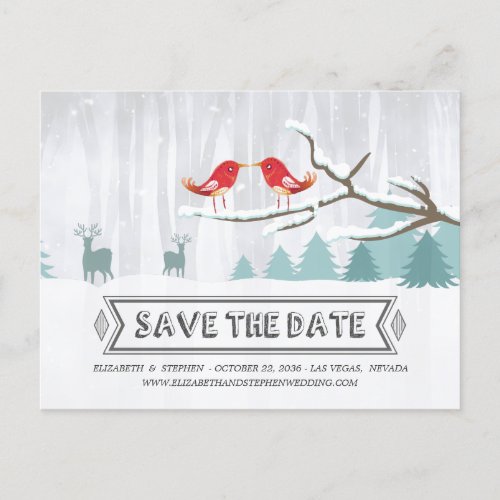 Wonderland Birds Deer Winter Wedding Save the Date Announcement Postcard