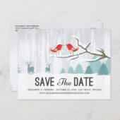 Wonderland Birds Deer Winter Wedding Save the Date Announcement Postcard (Front/Back)