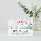 Wonderland Birds Deer Winter Wedding Save the Date Announcement Postcard (Standing Front)