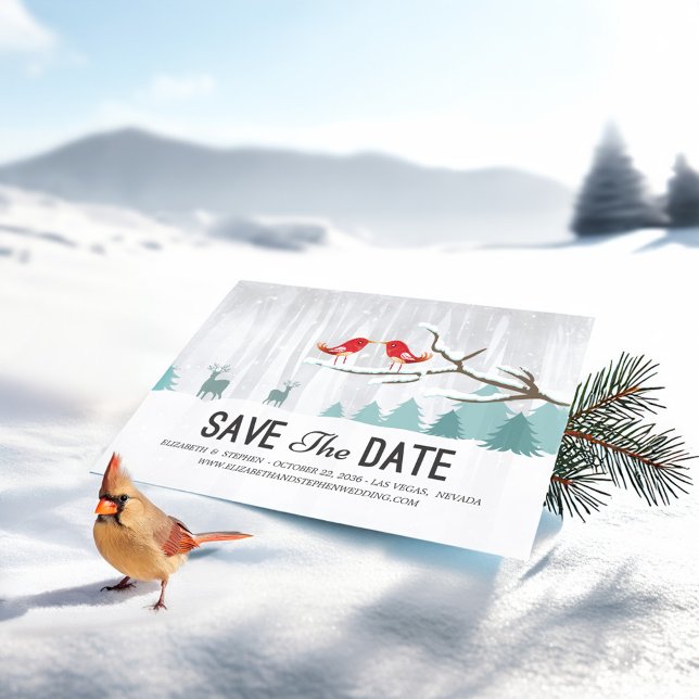 Wonderland Birds Deer Winter Wedding Save the Date Announcement Postcard (Creator Uploaded)