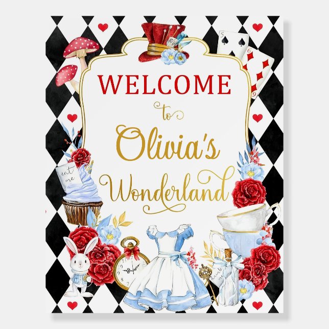 wonderland birthday welcome sign, welcome sign tem (Front)