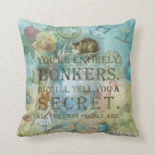 Wonderland - Bonkers Quote- Alice in Wonderland Throw Pillow