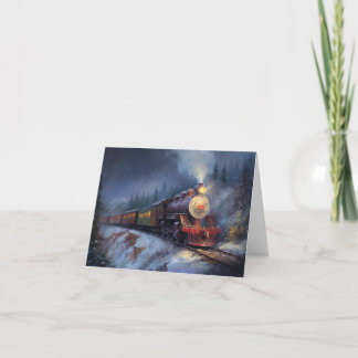 Wonderland Christmas Train Oil Painting Holiday Card