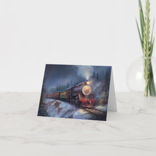 Wonderland Christmas Train Oil Painting Holiday Card (Front)