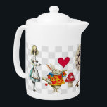Wonderland Collage Teapot<br><div class="desc">Medium white Porcelain teapot with vintage images of all things Wonderland. There’s a backwards clock, a “Drink Me” bottle, a brass skeleton key, Alice when she was 10 feet tall, the White Rabbit, a disappearing Cheshire Cat and more. See matching candy jar, espresso cup and pitcher. See the entire Wonderland...</div>
