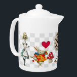 Wonderland Collage Teapot<br><div class="desc">Medium white Porcelain teapot with vintage images of all things Wonderland. There’s a backwards clock, a “Drink Me” bottle, a brass skeleton key, Alice when she was 10 feet tall, the White Rabbit, a disappearing Cheshire Cat and more. See matching candy jar, espresso cup and pitcher. See the entire Wonderland...</div>