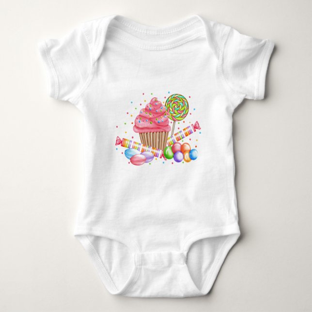 Wonderland Cupcake Candy Lollipop Sweet Tarts Baby Bodysuit (Front)