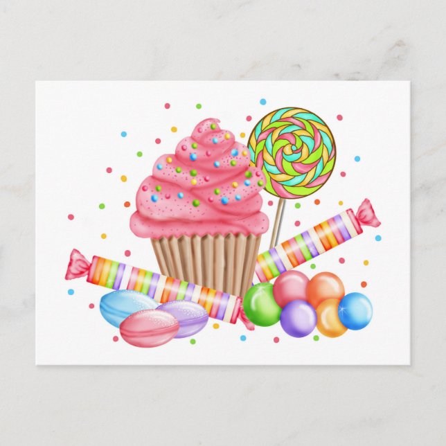 Wonderland Cupcake Candy Lollipop Sweet Tarts Postcard (Front)