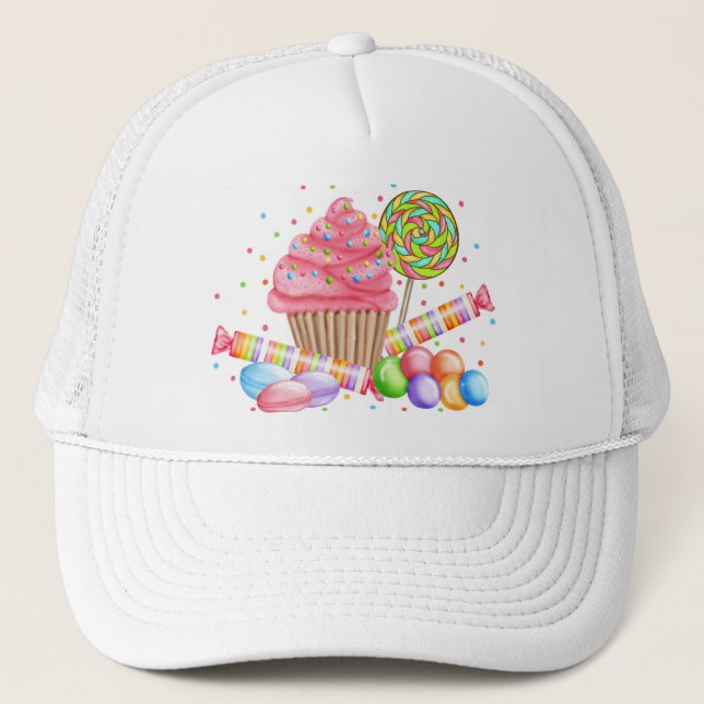 Wonderland Cupcake Candy Lollipop Sweet Tarts Trucker Hat (Front)