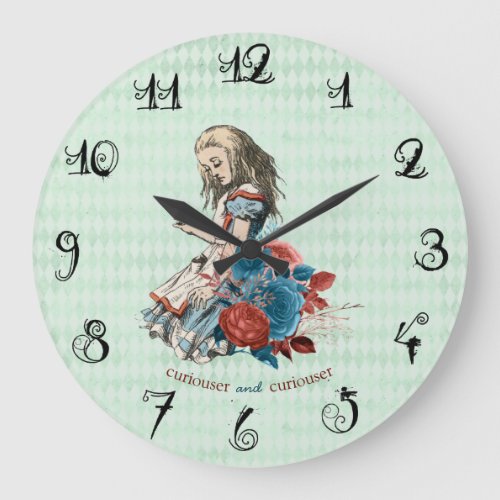 Wonderland Curiouser Vintage Storybook Alice Quote Large Clock