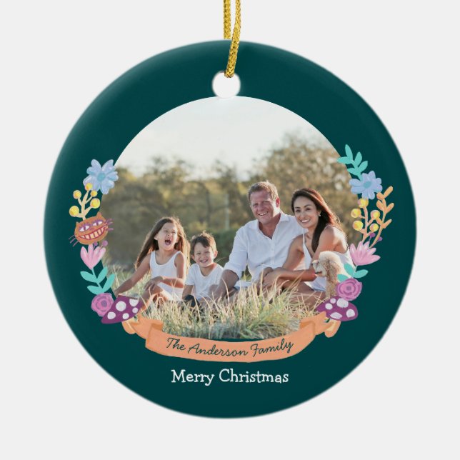 Wonderland Dreamer floral wreath_green Ceramic Ornament (Front)