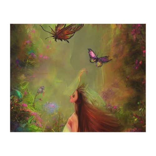 wonderland dreamscape faeries lady forest feather  wood wall art