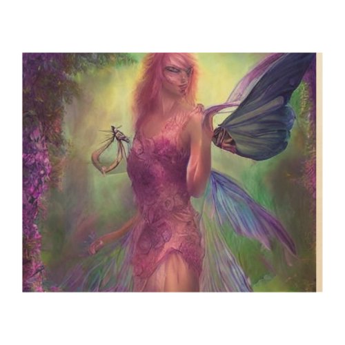 wonderland dreamscape faeries lady forest feather  wood wall art
