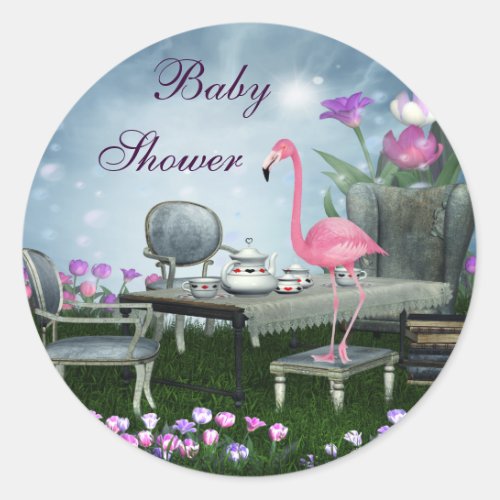 Wonderland Flamingo Baby Shower Stickers
