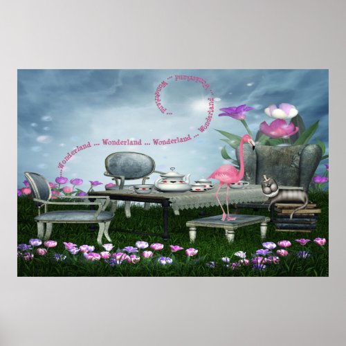 Wonderland Flamingo  Cheshire Cat Poster